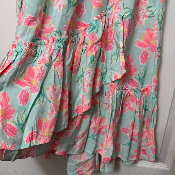 OSHKOSH B’gosh Girls Sz 12 Floral Midi Ruffle Skirt Green Pink Elastic Waistband - Picture 7 of 7